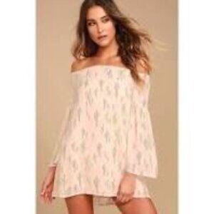 Lulu's Saguaro Tomorrow Blush Pink Cactus Print Off-Shoulder Mini Dress  Size L
